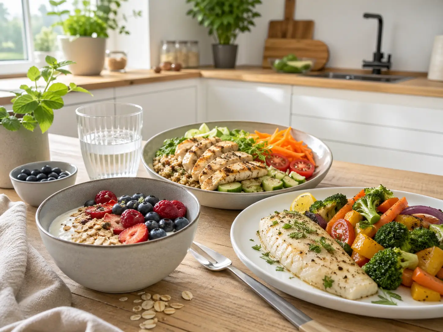 Abendessen zum Abnehmen mit Ofengemüse Fisch und leichter Gemüsecremesuppe