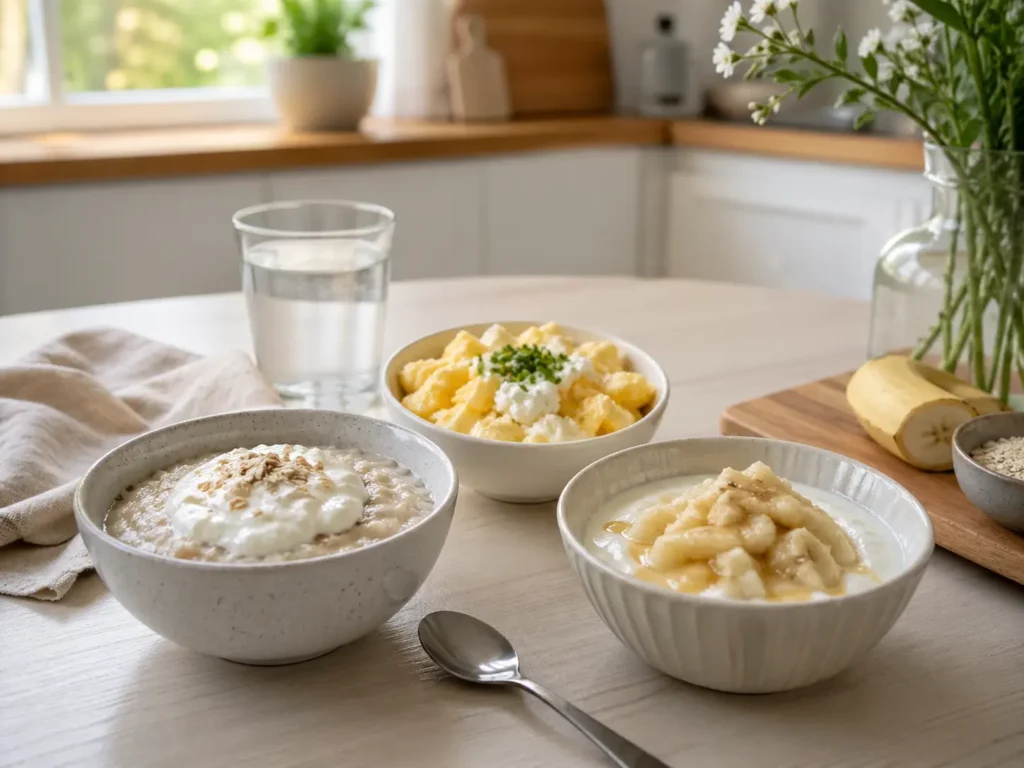 Bariatrisches Frühstück mit weichen Haferflocken Skyr und Rührei