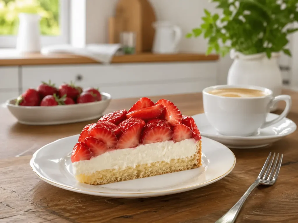 Erdbeerkuchen ohne Gelatine mit frischen Erdbeeren und stabilem Tortenguss