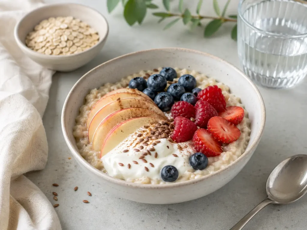 Frühstück zum gesund Abnehmen mit Haferflocken Skyr Beeren und Zimt