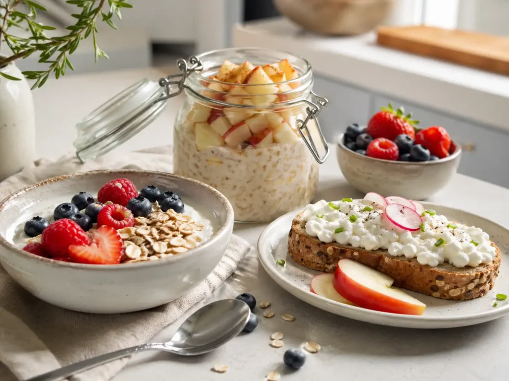 Frühstück zum Abnehmen mit Skyr Beeren Haferflocken und Apfel