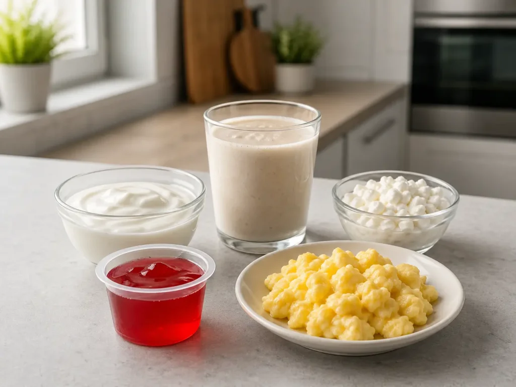 Gelatine neben eiweißreichen Lebensmitteln als Vergleich für bariatrische Ernährung