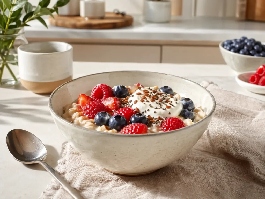 Haferflocken zum Abnehmen gesundes Frühstück mit Beeren und Skyr