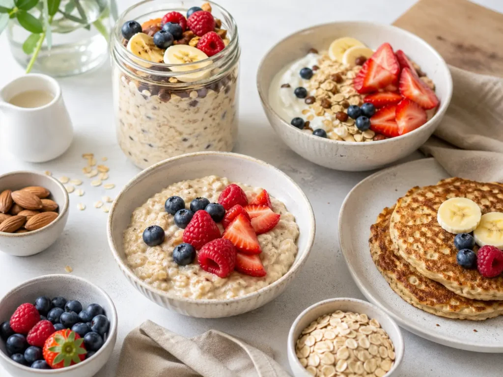 Verschiedene Haferflocken Frühstück Ideen gesund und kalorienbewusst