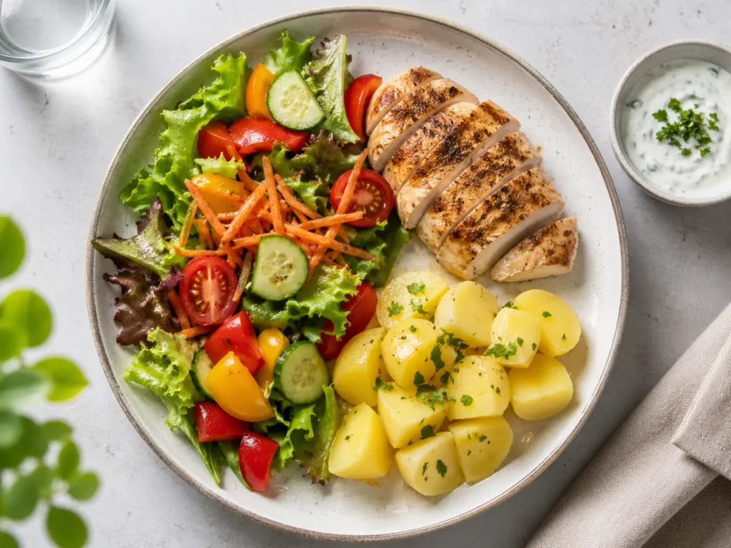 Teller Methode zum gesund Abnehmen mit Gemüse Eiweiß und Kartoffeln