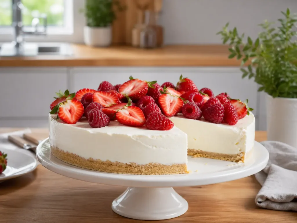 Torte ohne Gelatine mit cremiger Füllung und Beeren