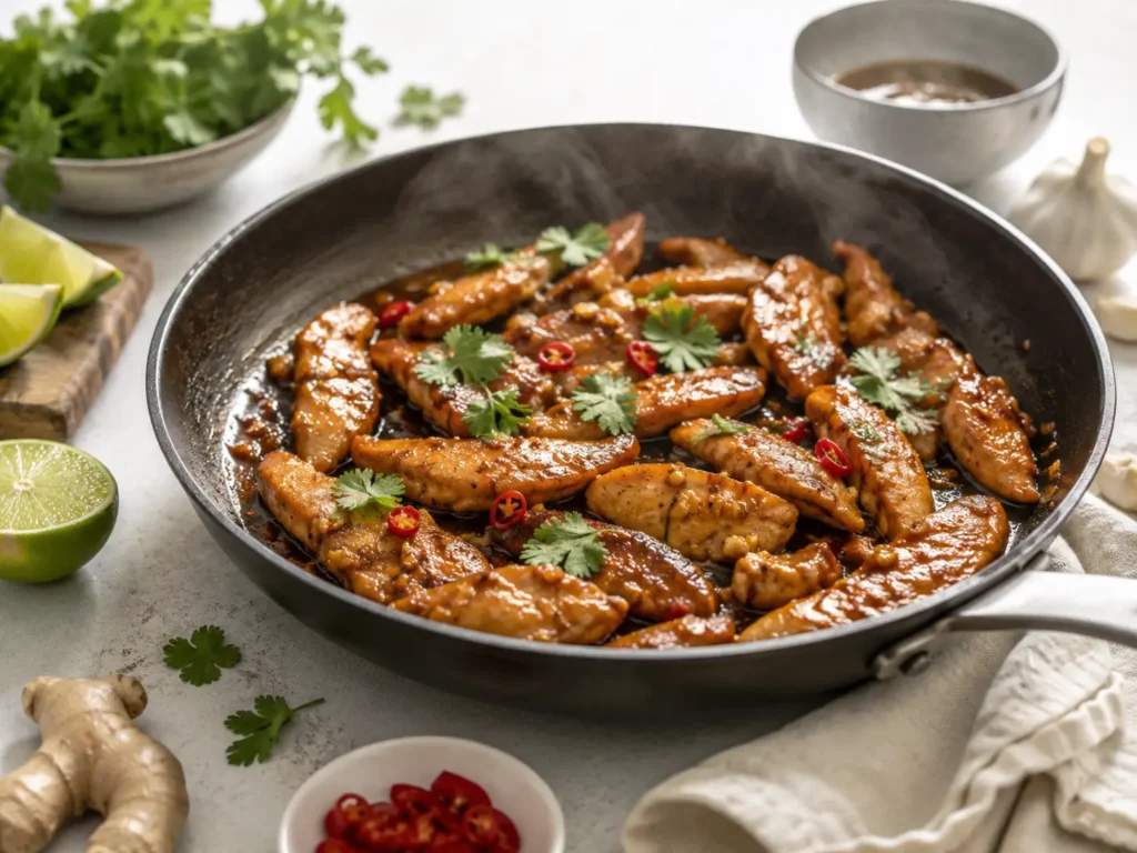 Würzige Hähnchenfüllung für Banh Mi in der Pfanne