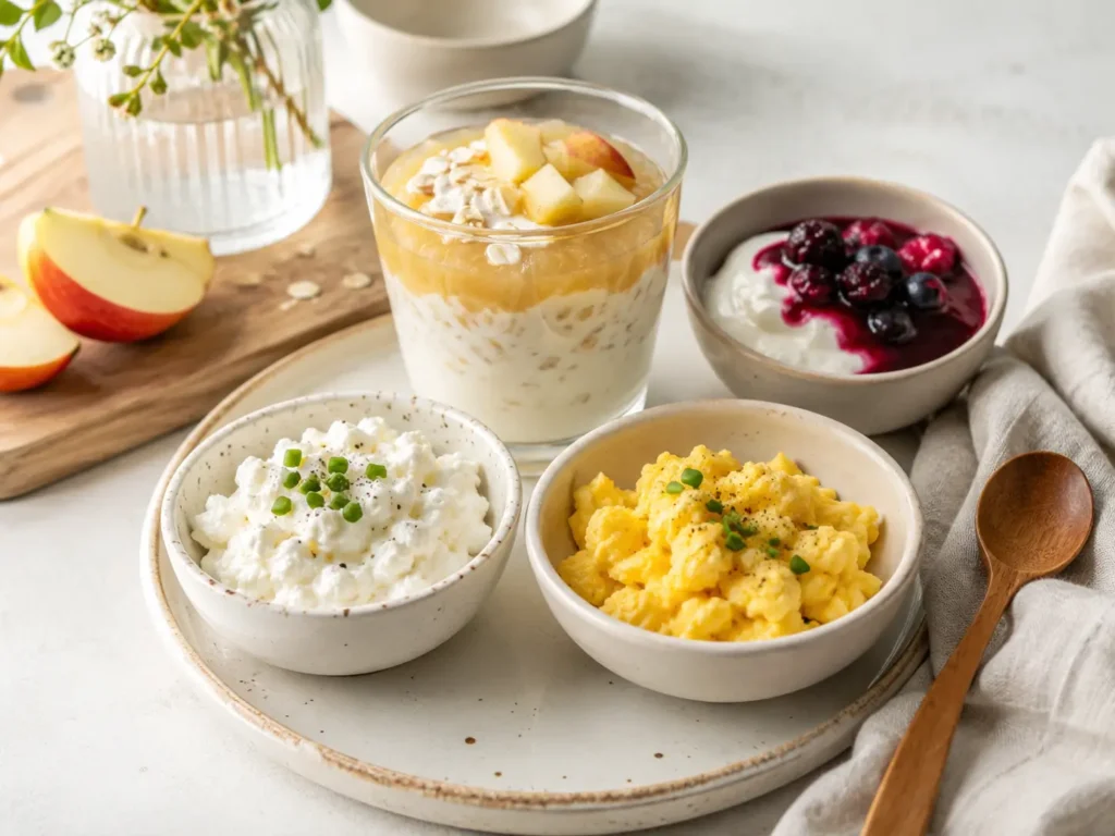 Bariatrische Frühstücksideen mit kleinen eiweißreichen Portionen aus Skyr, Quark, Ei und Haferflocken
