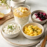 Bariatrische Frühstücksideen mit kleinen eiweißreichen Portionen aus Skyr, Quark, Ei und Haferflocken