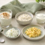 Bariatrische Frühstücksideen mit kleinen proteinreichen Portionen aus Skyr, Porridge, Ei und Hüttenkäse