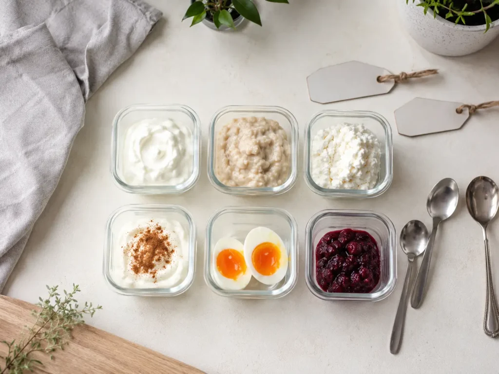 Meal Prep für bariatrische Frühstücksideen mit kleinen Portionen im Glas