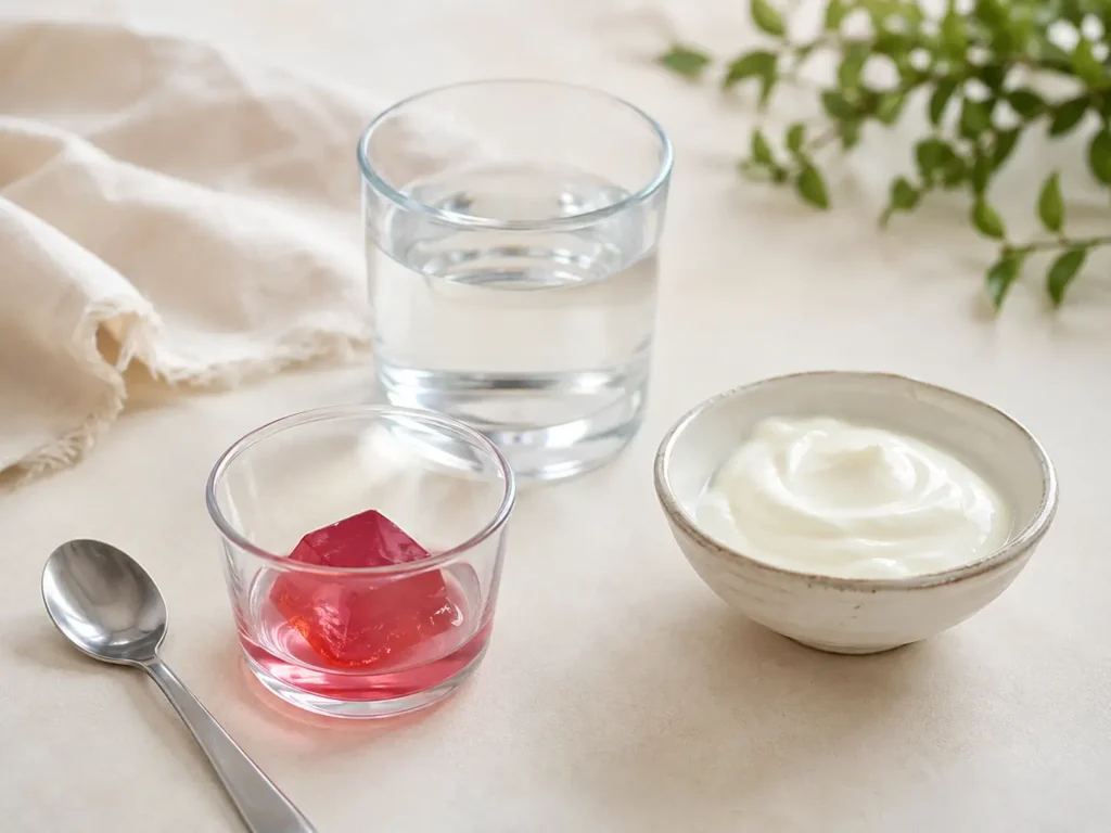 Bariatrische Gelatine als kleine weiche Portion mit Joghurt und Wasser