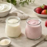 Bariatrische Gelatine Rezept mit weicher Joghurtcreme in kleinen Gläsern