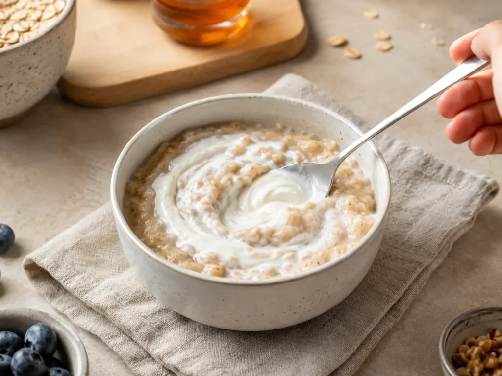 Proteinreiche bariatrische Haferflocken mit Skyr oder Quark cremig verrührt