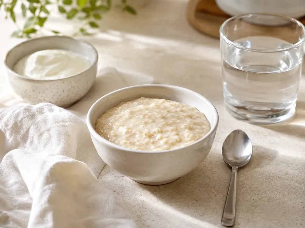 Bariatrischer Hafer als cremiger weicher Porridge in kleiner Portion
