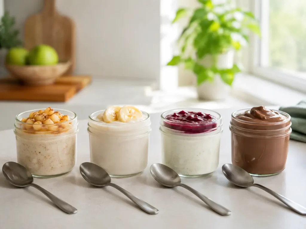 Bariatrisches Frühstück Meal Prep mit weichen Cremes aus Quark, Skyr und Apfelmus