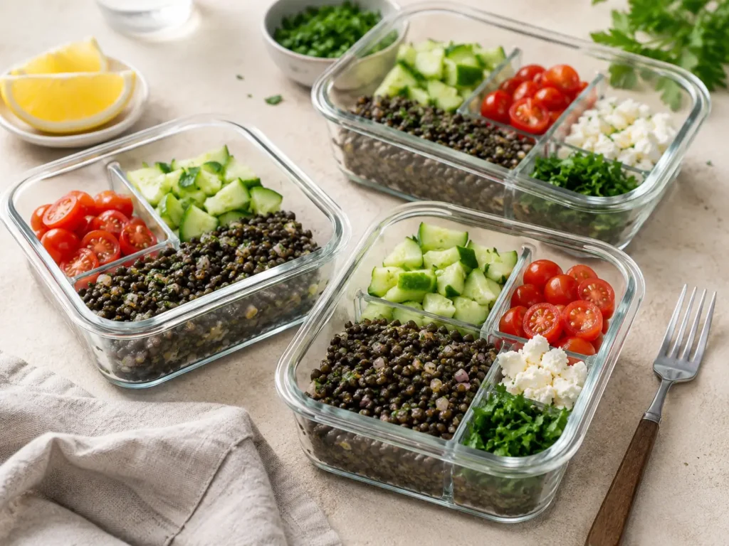 beluga linsen salat als Meal Prep in Lunchboxen