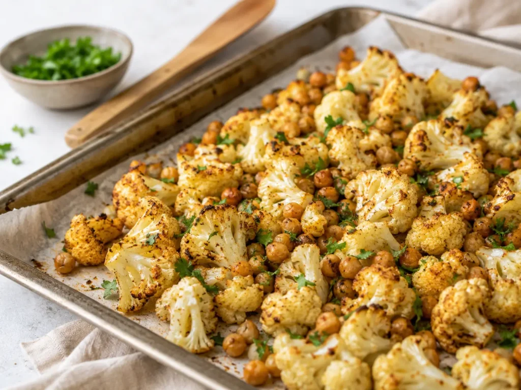 Blumenkohl für Blumenkohl Salat mit Gewürzen und Olivenöl vorbereiten
