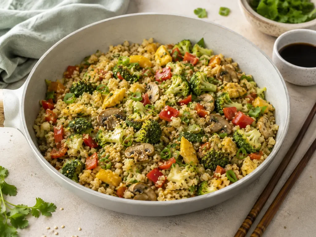Blumenkohlreis-Pfanne als Rezept ohne Kohlenhydrate statt Reis