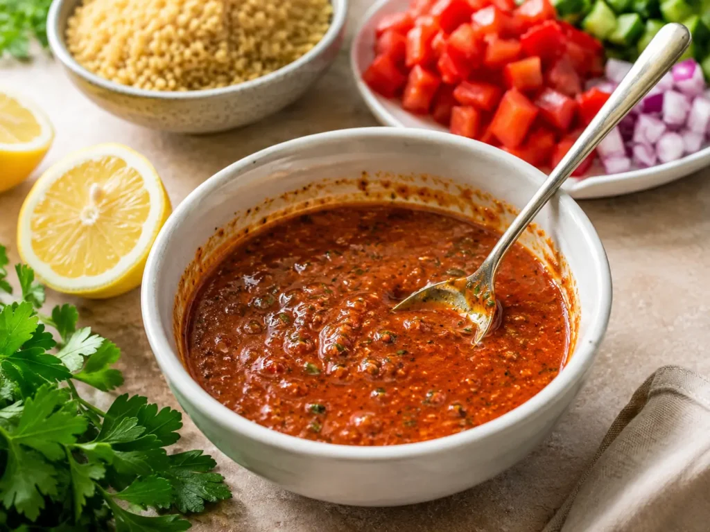 Zitronen-Dressing mit Tomatenmark für Bulgur Salat
