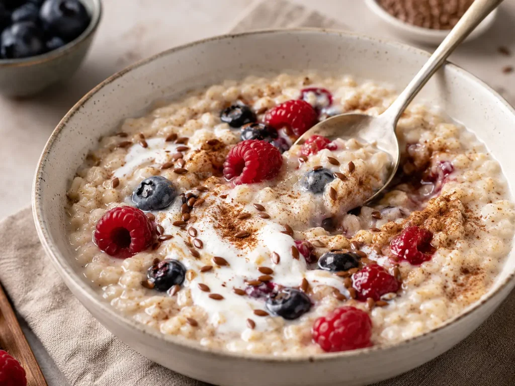 Cremiges Porridge mit Beeren als gesunde Haferflocken-Mahlzeit