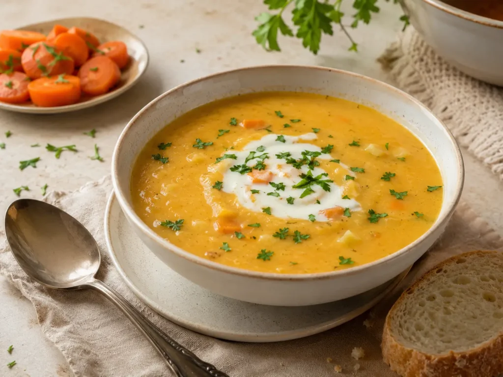 Darmfreundliche Möhren-Kartoffel-Suppe als mildes Mittagessen
