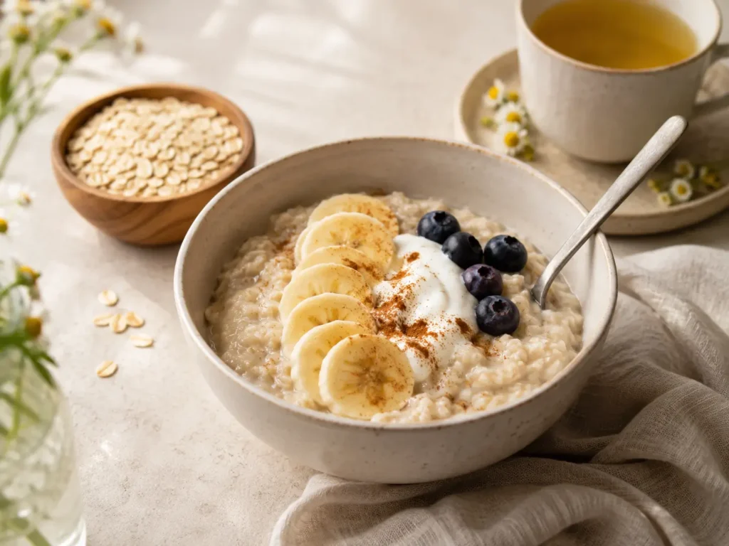Darmfreundliche Rezepte mit warmem Hafer-Porridge, Banane und Joghurt
