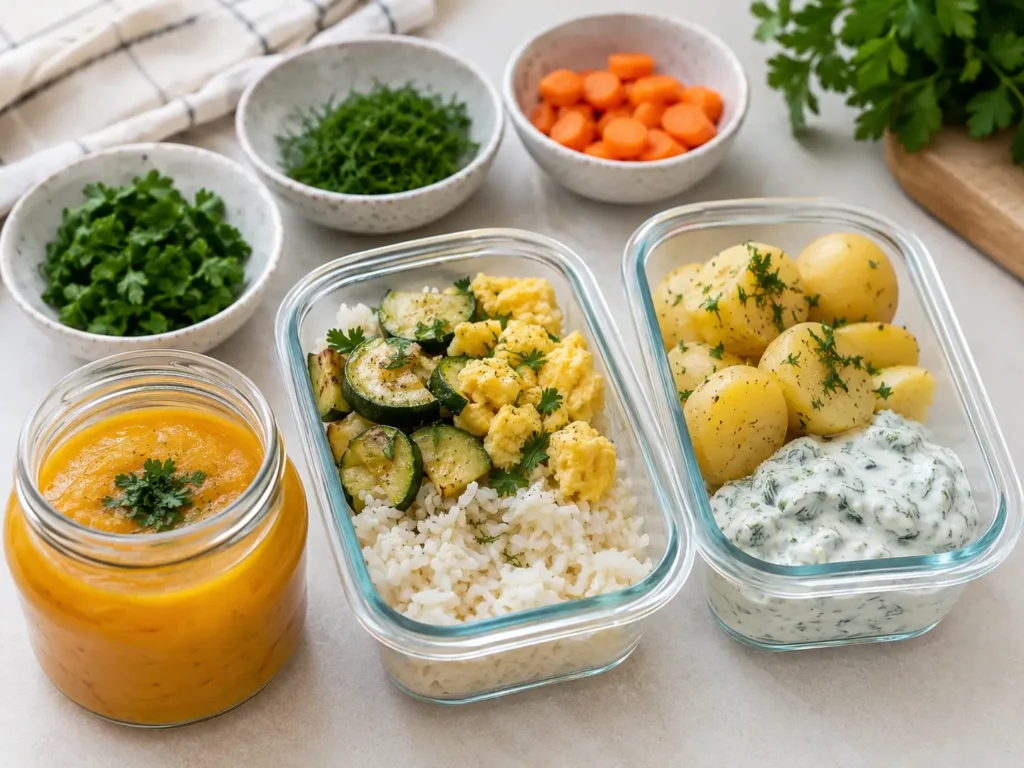 Darmfreundliche Rezepte als Meal Prep mit Suppe, Reis und Kartoffeln