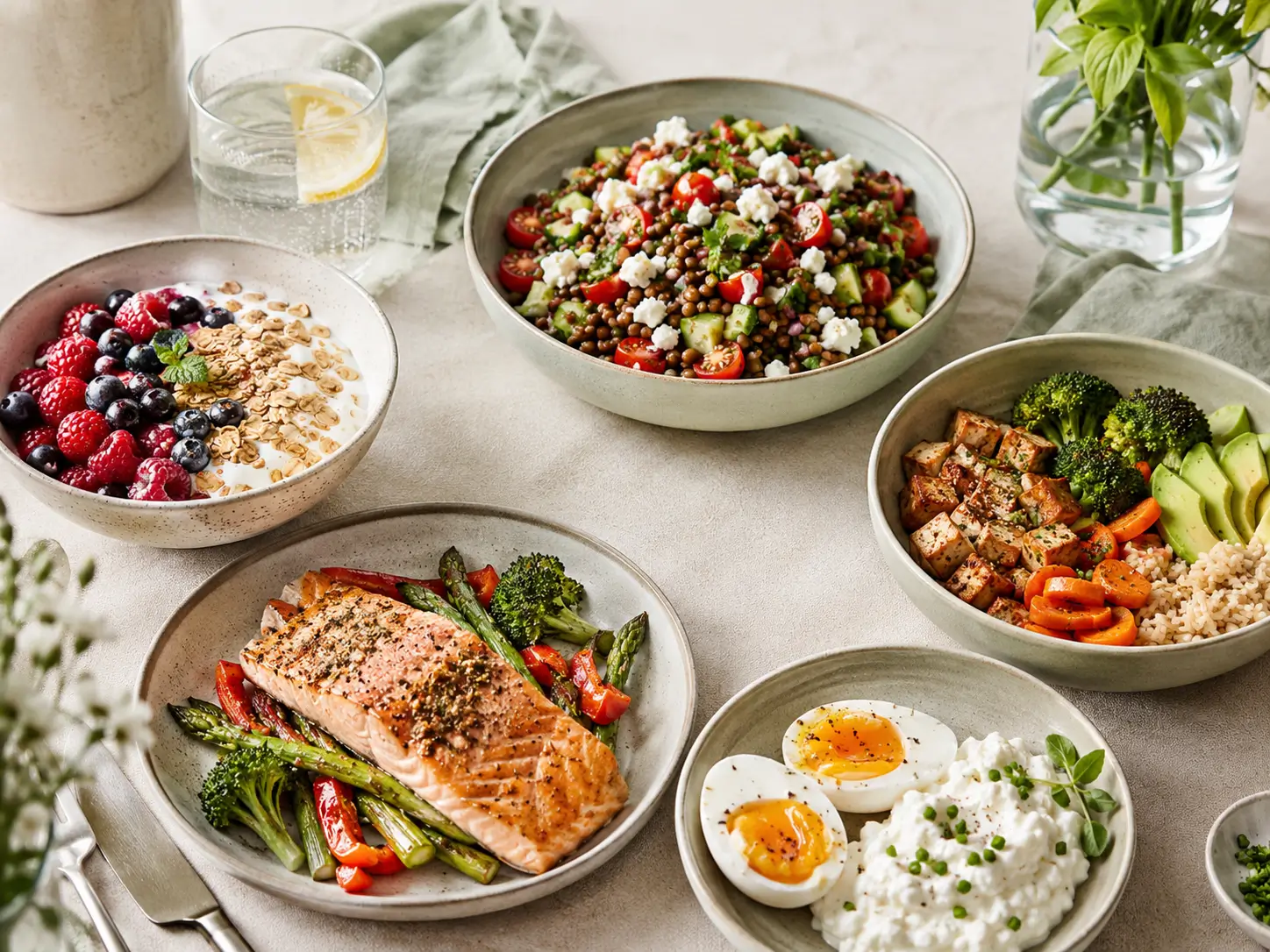 Eiweißreiche Rezepte mit Skyr Bowl, Linsensalat, Tofu Bowl, Lachs und Eiern