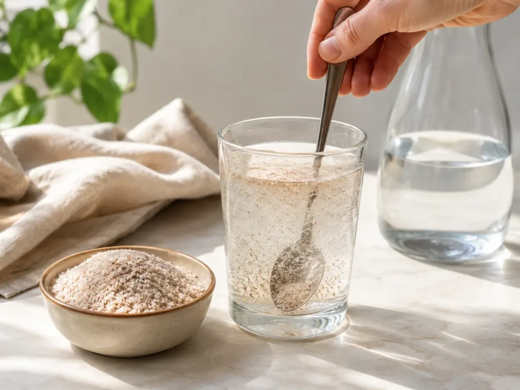 Flohsamenschalen mit Wasser einnehmen für Verdauung und Sättigung