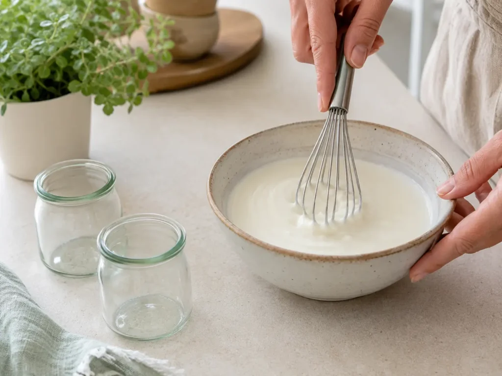 Gelatine wird für ein bariatrisches Gelatine Rezept in Joghurt eingerührt