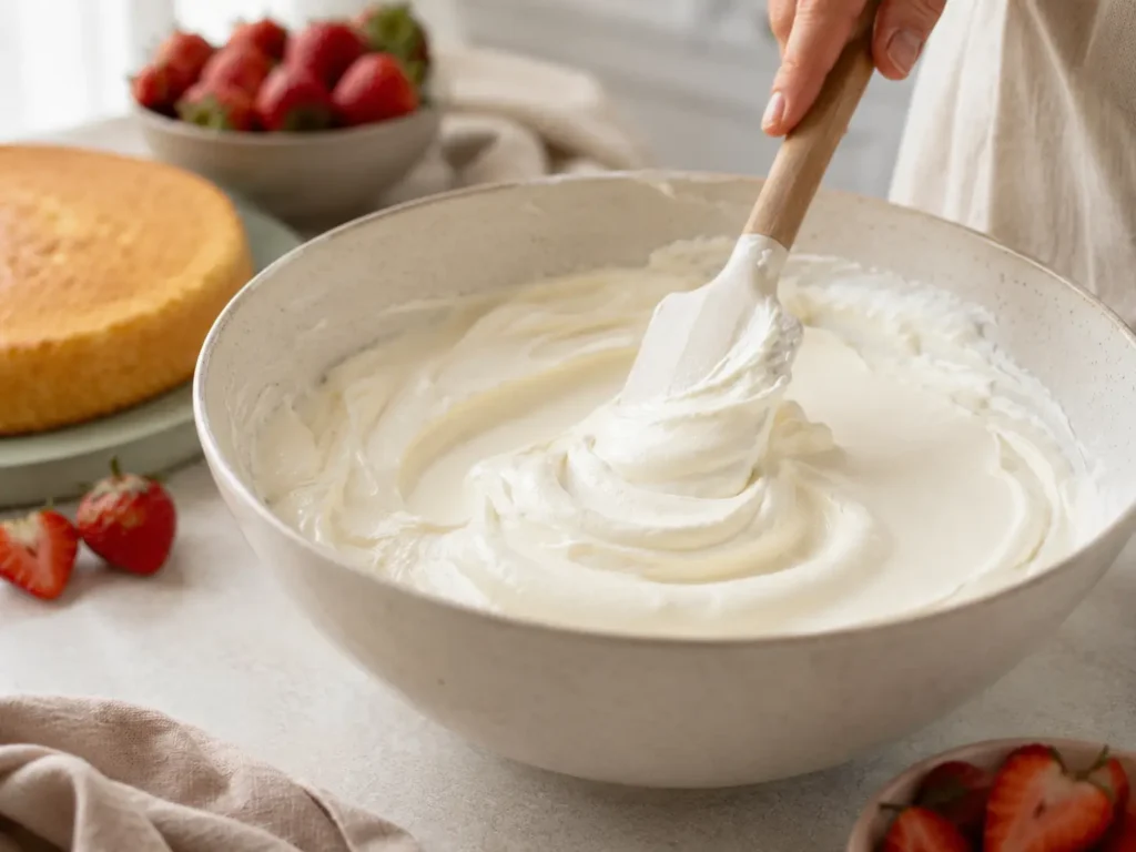 Gelatine in Tortencreme einrühren für eine stabile Füllung