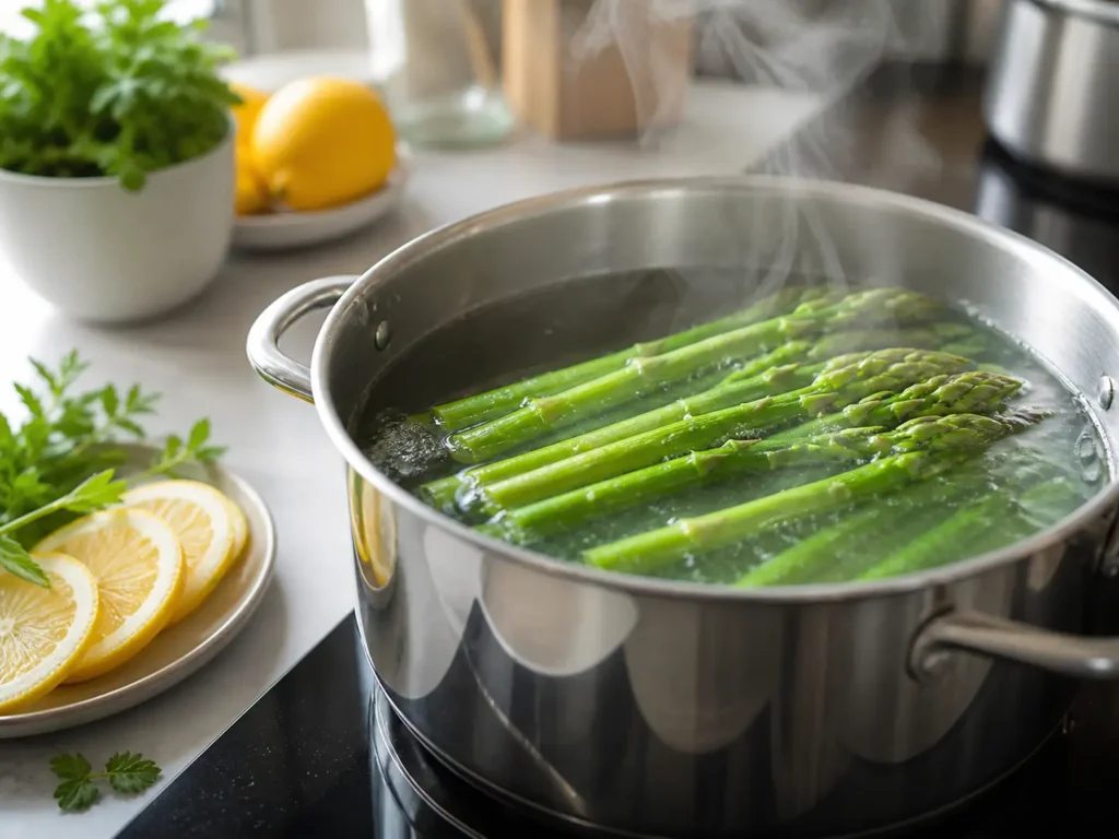 Grünen Spargel kurz kochen bis er bissfest ist