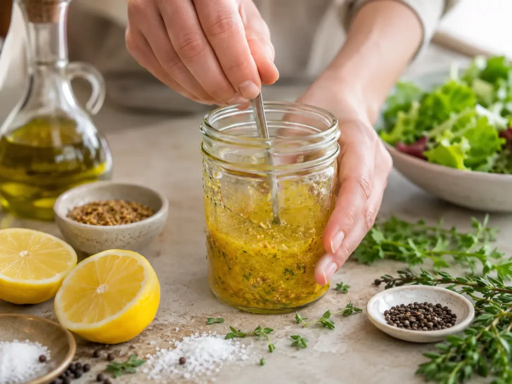 Einfaches Zitronen-Senf-Dressing für grüner Salat Rezepte