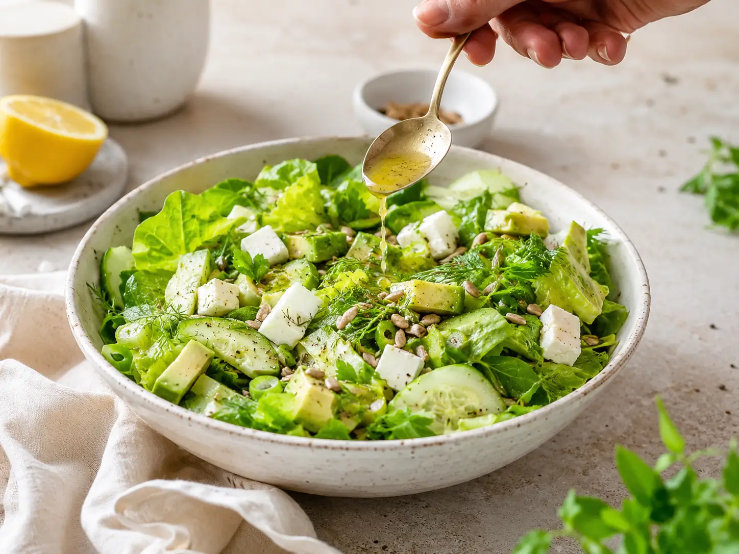 Grüner Salat Rezepte mit Dressing, Gurke, Feta und einfachen Toppings