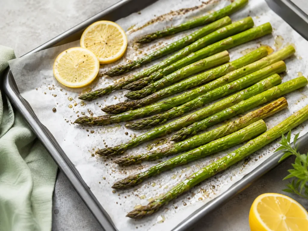 Grüner Spargel im Ofen auf dem Backblech