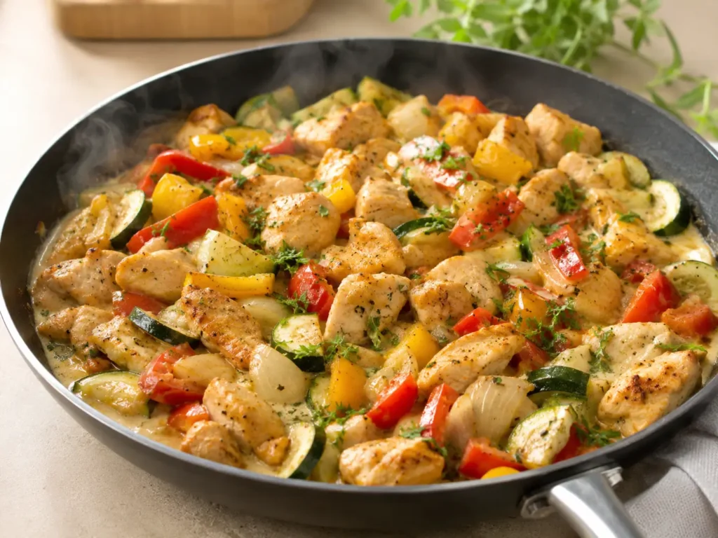 Hähnchen-Gemüse-Pfanne als einfaches Low Carb Abendessen