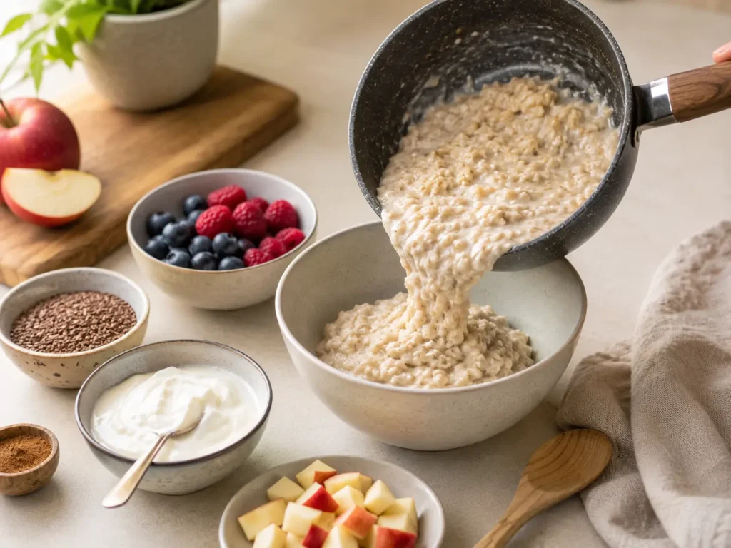 Haferflocken Grundrezept zum Abnehmen mit Skyr, Beeren und Leinsamen zubereiten