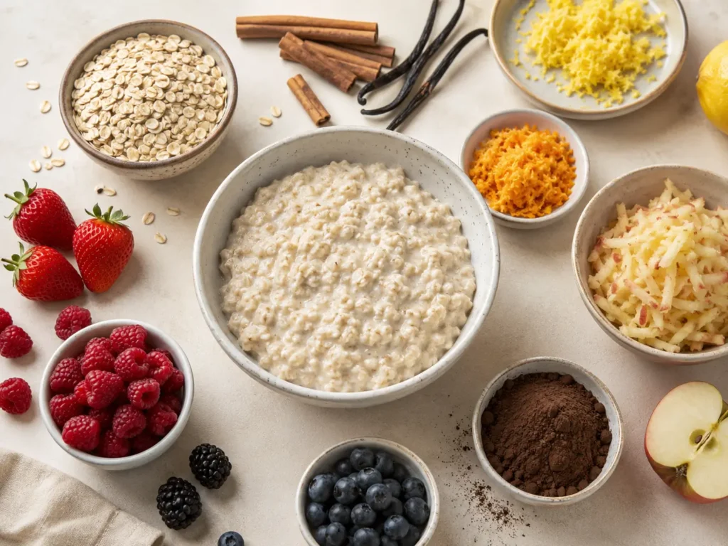 Haferflocken ohne viel Zucker mit Zimt, Beeren, Vanille und Apfel verfeinern