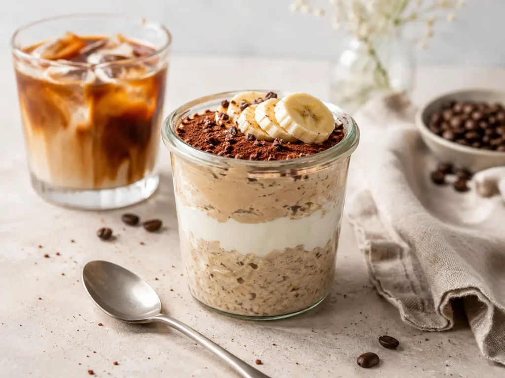 Iced Coffee Overnight Oats mit Skyr und Espresso als sättigende more iced coffee Alternative