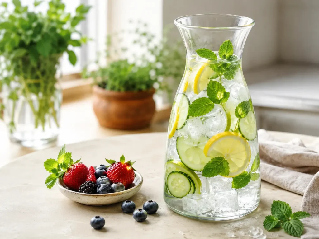 Infused Water mit Zitrone, Gurke und Minze als erfrischende Idee zu antientzündliche Ernährung Rezepte