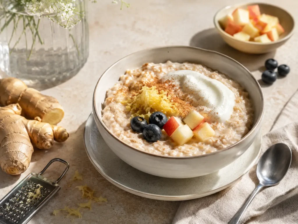 Ingwer Haferflocken Porridge zum Abnehmen mit Zimt und Beeren