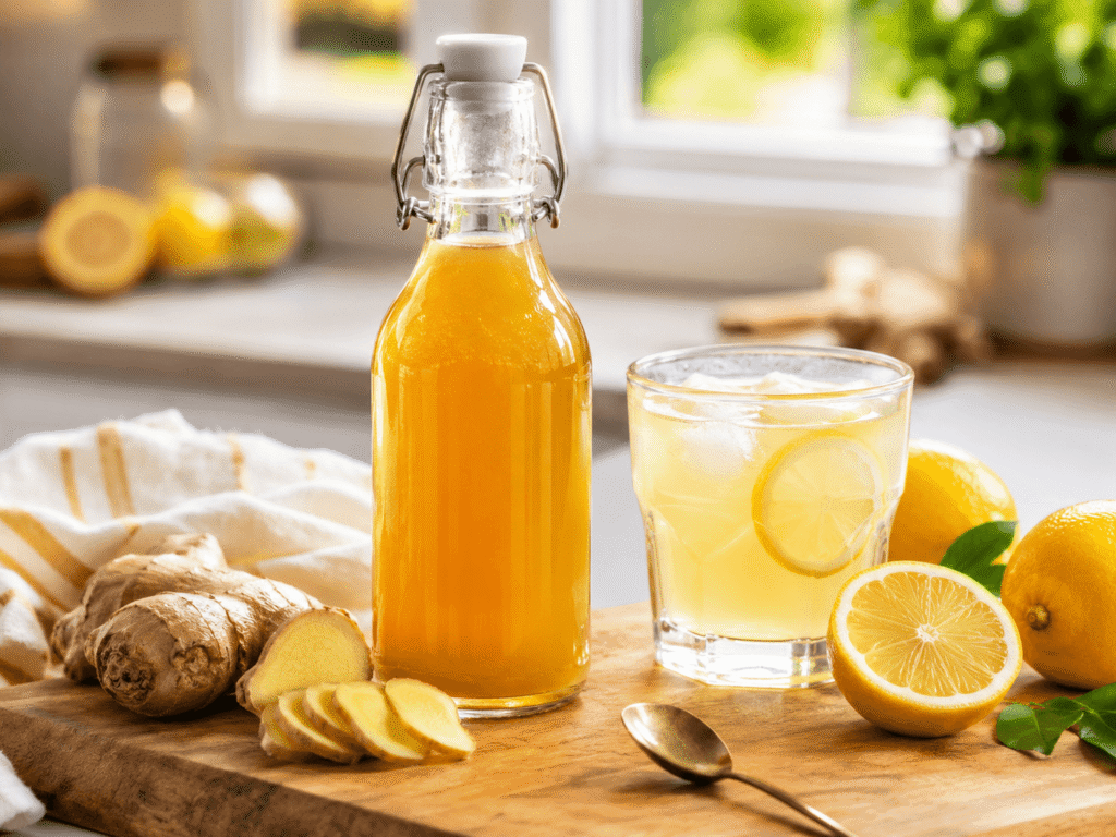 Ingwer Zitrone Sirup selber machen mit frischem Ingwer und Zitronen