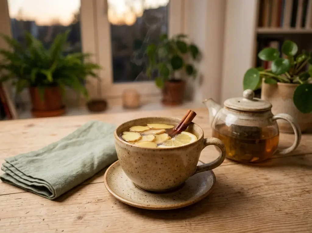 Warmer Ingwertee zum Abnehmen als Abendroutine