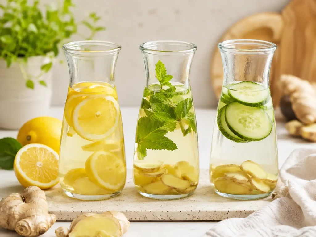 ingwerwasser varianten mit zitrone minze und gurke