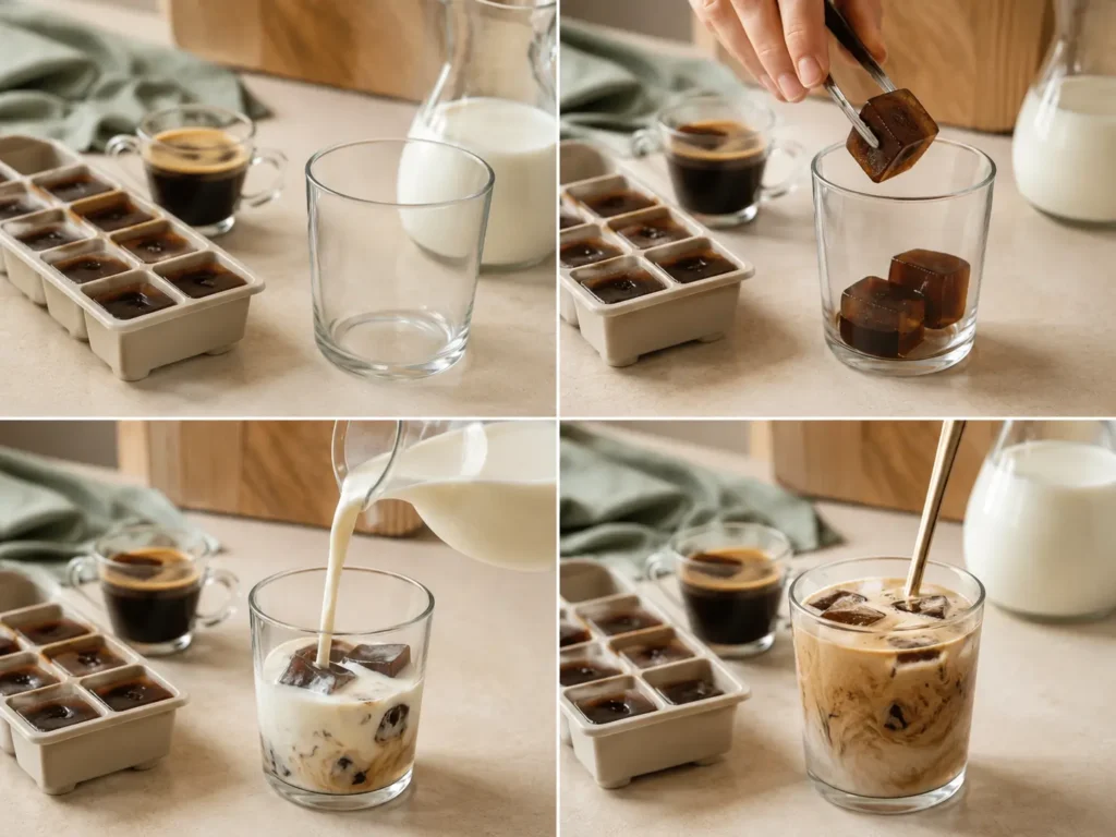 Kaffee Eiswürfel mit Milch für selbstgemachten Iced Coffee ohne wässrigen Geschmack