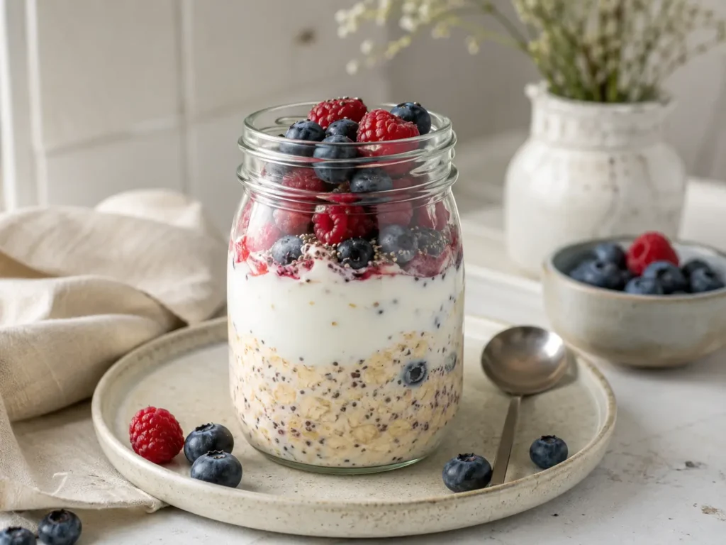 Overnight Oats abnehmen mit Beeren und Skyr im Glas