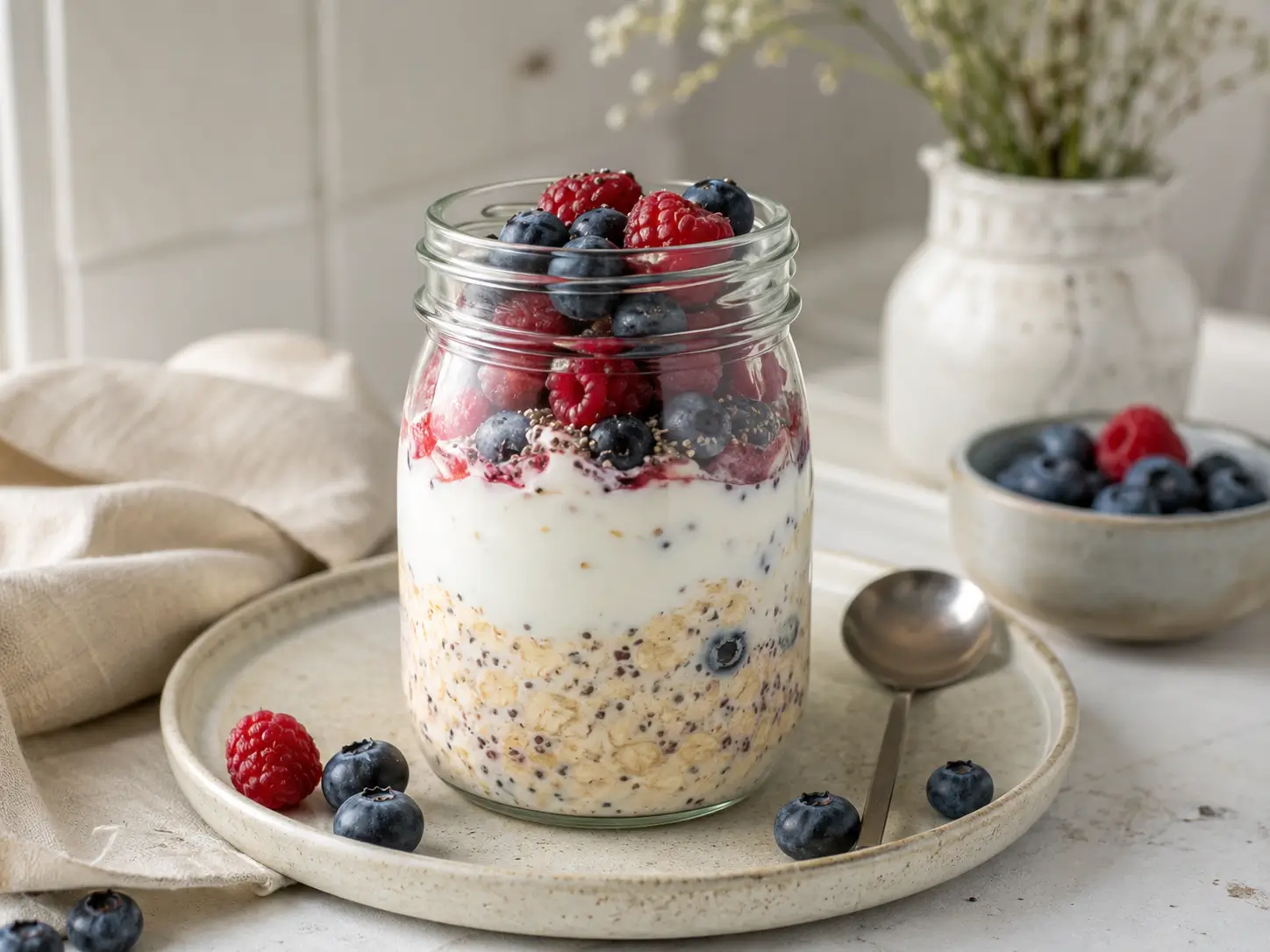 Overnight Oats abnehmen mit Beeren und Skyr im Glas