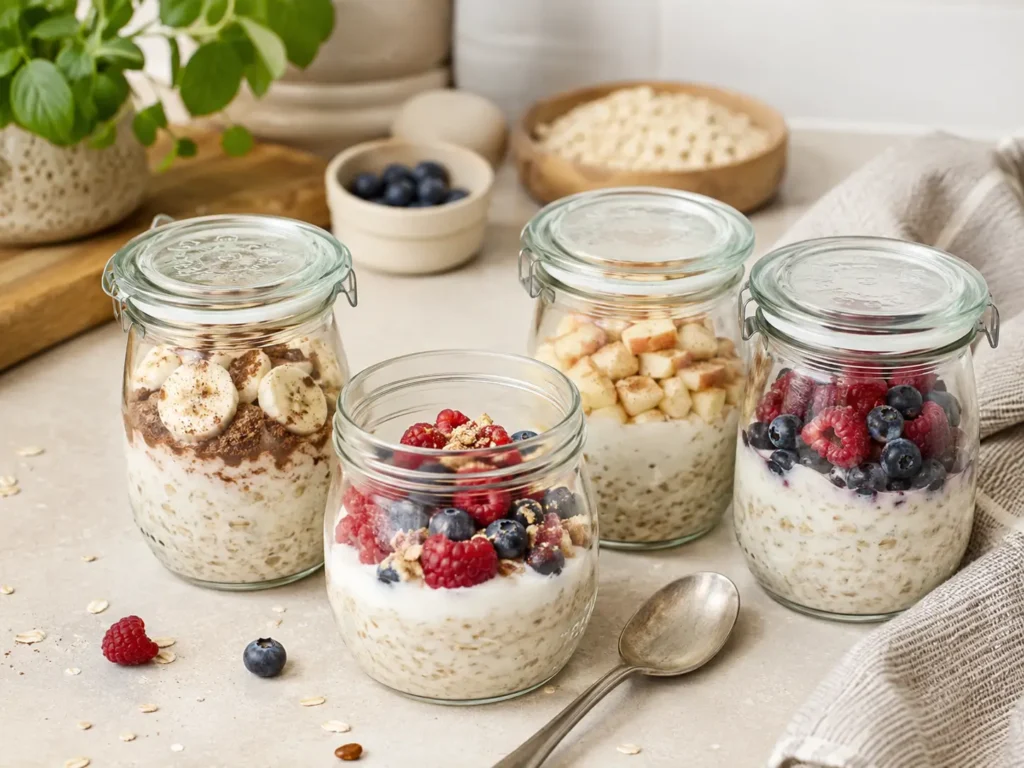 Overnight Oats abnehmen Meal Prep in mehreren Gläsern für den Kühlschrank