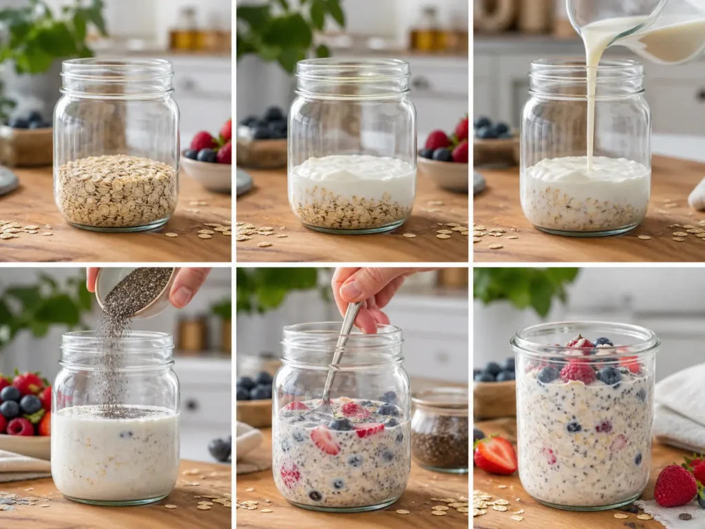 Overnight Oats mit Haferflocken Skyr und Beeren zum Abnehmen vorbereiten